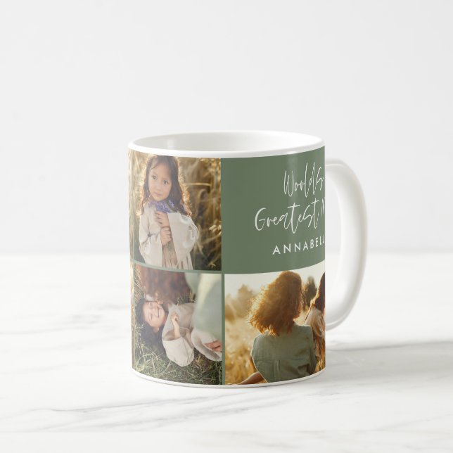 Mama Foto kollaborieren Salbei Grün moderne Mütter Kaffeetasse (VorderseiteRechts)
