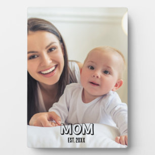 Mama Foto Minimales Schwarz Typografie Est. Jahr Fotoplatte