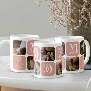Mama Fotocollage Pfirsich und Weiß Herz Familie Kaffeetasse