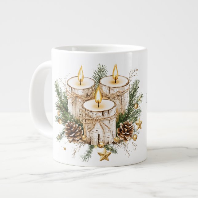 Mama Frohe Weihnachten Birch Tree Kerzen Jumbo-Tasse (Vorderseite Links)