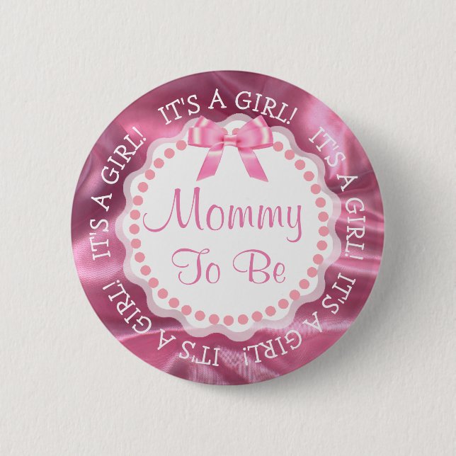 Mama für die Ankündigung von Satin Pink Baby Button (Vorderseite)