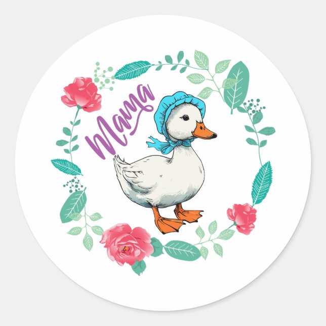 Mama Gans und Blume zum Muttertag Runder Aufkleber (Vorderseite)
