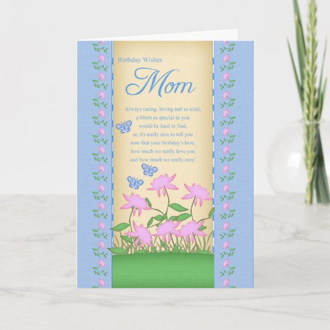 Mama Geburtstagskarte Blume und Schmetterlinge Karte (Vorderseite)