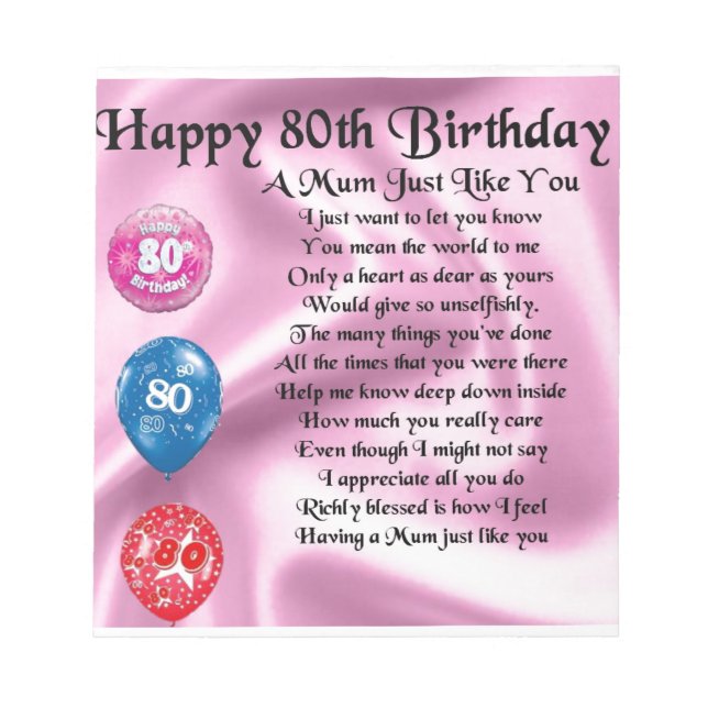 Mama Gedicht - 80. Geburtstag Notizblock (Vorderseite)
