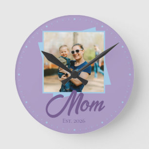 Mama Gegründet Jahr mit individuellem Foto Runde Wanduhr