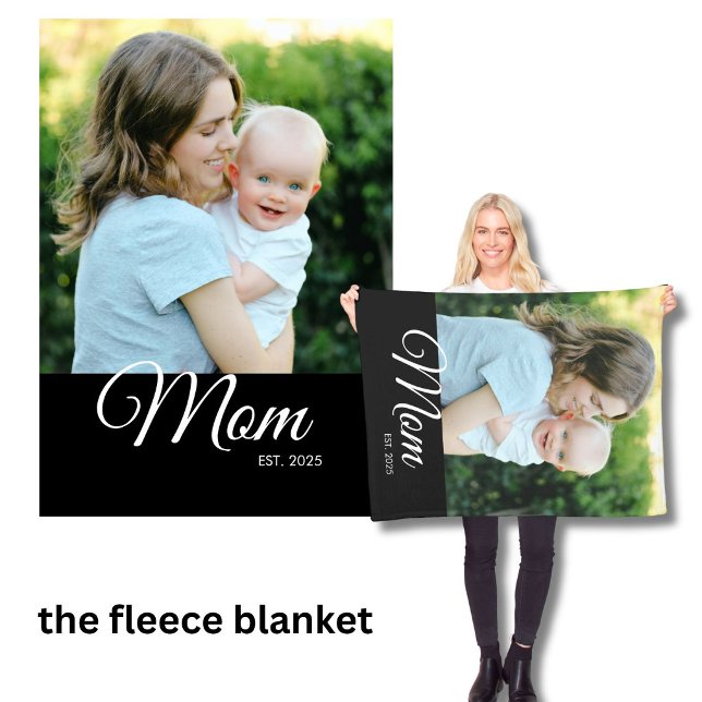 Mama Gegründet Skript Schwarzes Foto-Geschenk Fleecedecke (Von Creator hochgeladen)