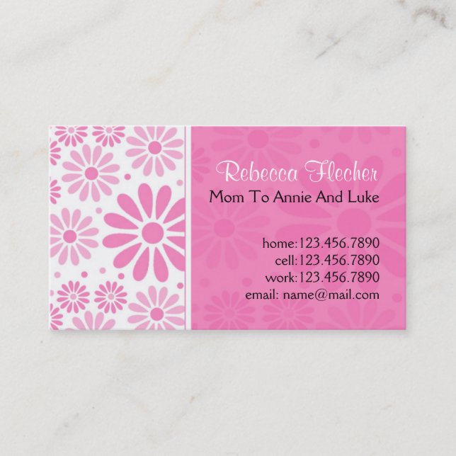 Mama-Geschäfts-Karten - rosa Blumen Telefonnummerkarte (Vorderseite)