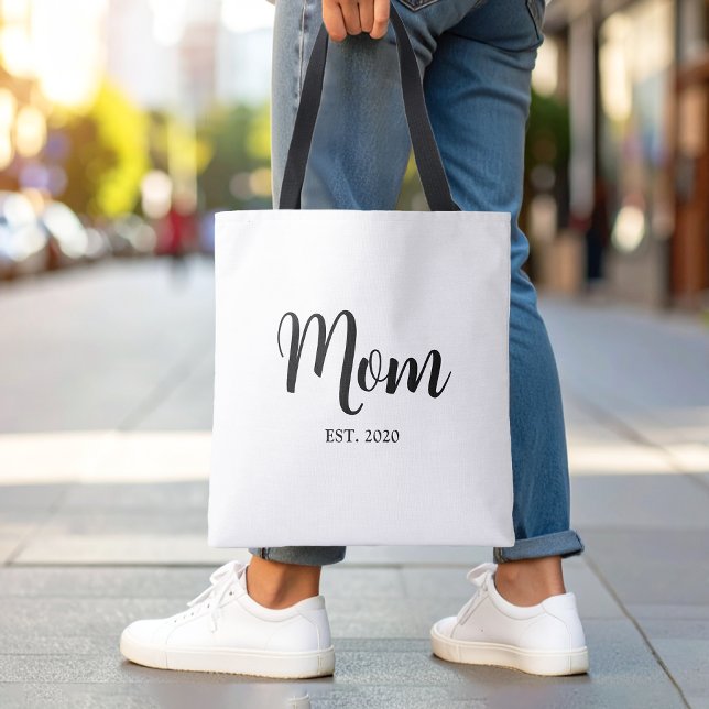 Mama: Geschenke für Junge Mütter Tasche (Elegant Mom established black script tote bag gift)