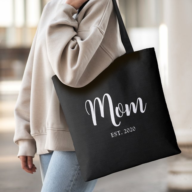 Mama: Geschenke für Junge Mütter Tasche (Established Mom elegant black tote bag with white script personalizable text - an ideal gift! )