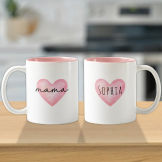 Mama Gift From Kids | Pink Heart Love Name Zweifarbige Tasse