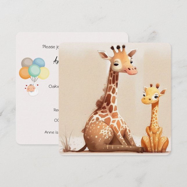 Mama Giraffe mit Baby Einladung (Vorne/Hinten)