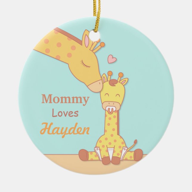Mama-Giraffe und Kalb-niedliche personalisierte Keramikornament (Vorne)