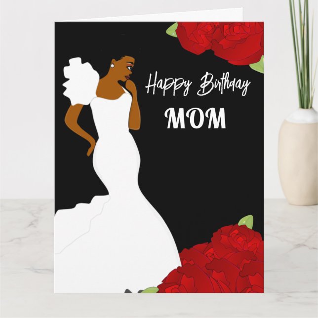 Mama Glam Rote Rosen Afrikanische American Birthda Karte (Vorderseite)