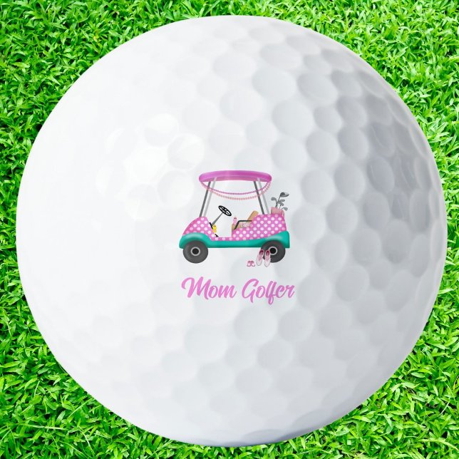 Mama Golfer Pink Polka Dot Cart Golfball (Von Creator hochgeladen)