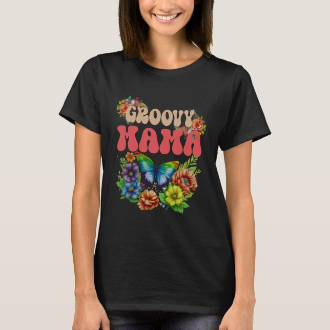 Mama Groovy Floral, Retro Mütter'Day T-Shirt (Vorderseite)