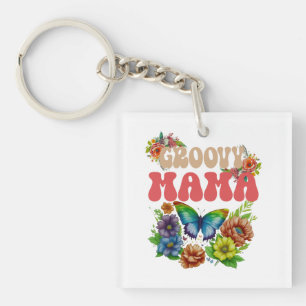 Mama Groovy Floral, Retro Mutterschaft farbenfroh Schlüsselanhänger
