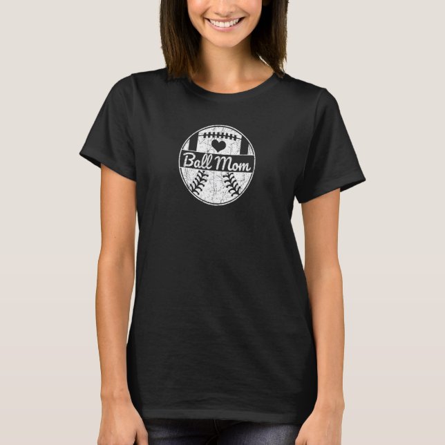 Mama Halbfußball Mama Baseball  Herz T-Shirt (Vorderseite)