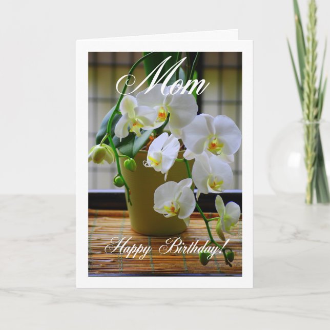 Mama, Happy Birthday, White Orchids Card Karte (Vorderseite)
