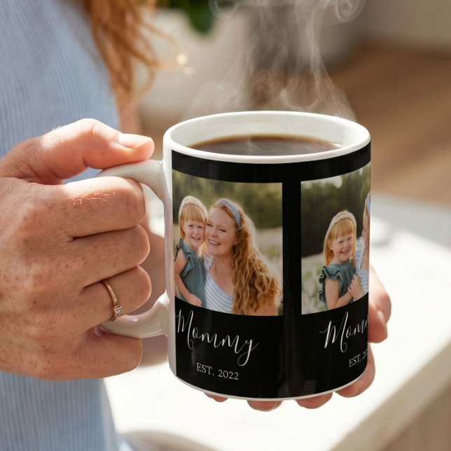 Mama hat ein elegantes 3-Foto-Script Schwarz erste Kaffeetasse (Von Creator hochgeladen)