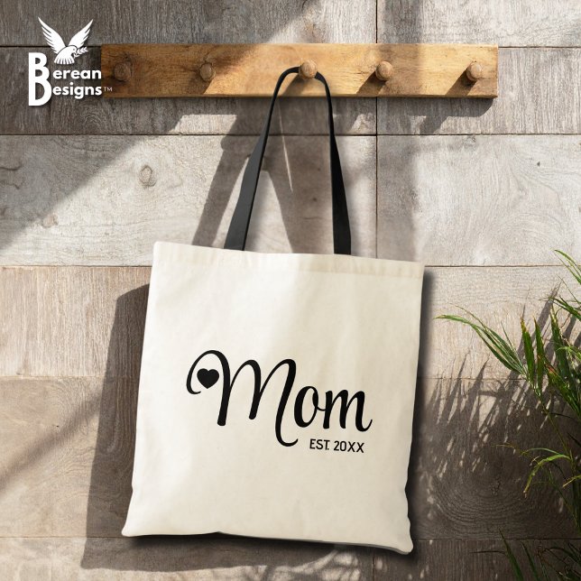 Mama hat einfaches Skript Mütter Geschenk Tragetasche (MOM ESTABLISHED Script Budget Tote Bag with customizable text. Ideal Mother's Day gift for her.)