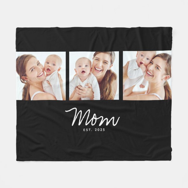 Mama hat elegantes Skript Schwarz 3 Foto Fleecedecke (Vorderseite (Horizontal))