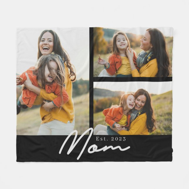 Mama hat elegantes Skript Schwarz 3 Foto Fleecedecke (Vorderseite (Horizontal))