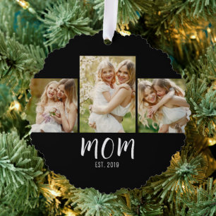 Mama hat elegantes Skript Schwarz 3 Foto  Ornament Karte