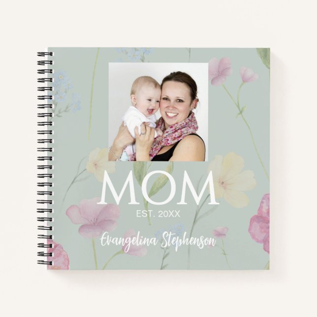 Mama hat grüne Wildblumen neu Mama eingerichtet Notizbuch (Vorderseite)
