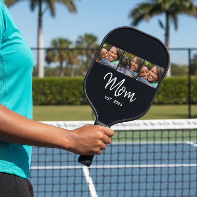 Mama hat Modern Bold Script Schwarz 3 Foto etablie Pickleball Schläger (Von Creator hochgeladen)