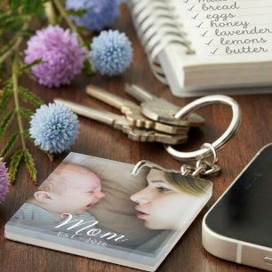 Mama hat modernes Schriftfoto eingerichtet Schlüsselanhänger