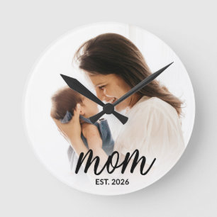 Mama hat modernes schwarzes Skript-Foto eingericht Runde Wanduhr