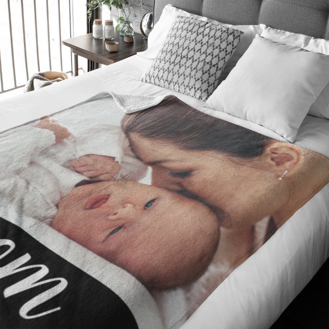 Mama hat modernes schwarzes Skript-Foto erstellt Fleecedecke (Von Creator hochgeladen)