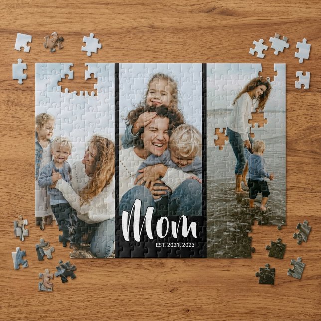 Mama hat modernes Skript 3 Foto eingerichtet (Mom Established Modern Script 3 Photo Jigsaw Puzzle)