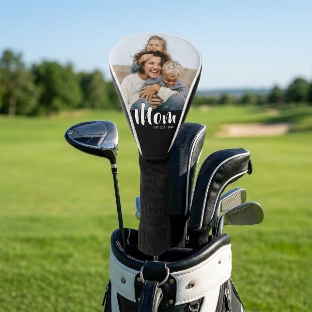 Mama hat modernes Skript-Foto eingerichtet Golf Headcover (Mom Established Modern Script Photo Golf Head Cover)