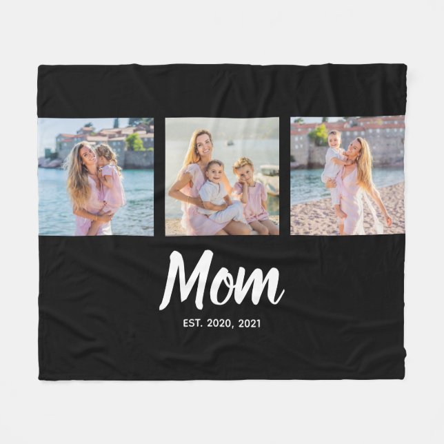 Mama hat modernes Skript Schwarz 3 Foto Fleecedecke (Vorderseite (Horizontal))