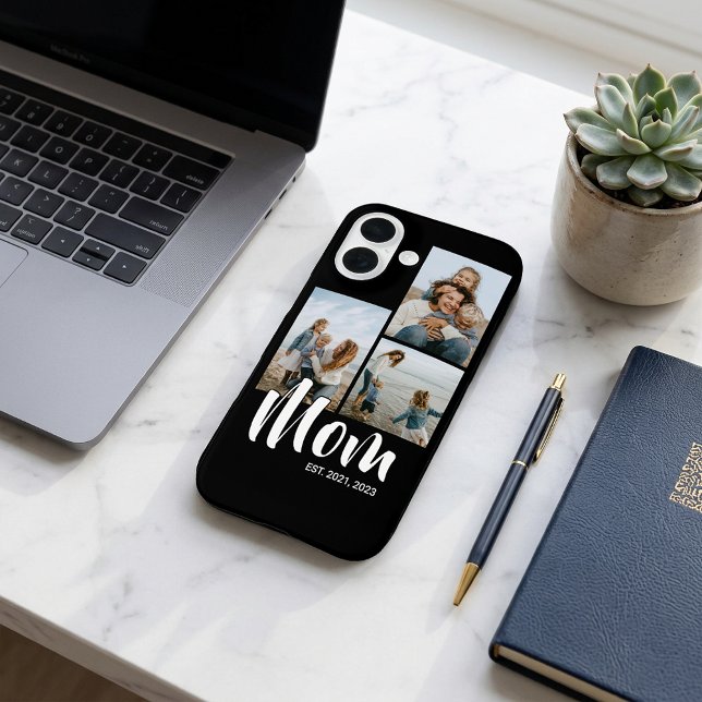 Mama hat modernes Skript Schwarz 3 Foto iPhone 16 Hülle (Mom Established Modern Script Black 3 Photo Phone Case)