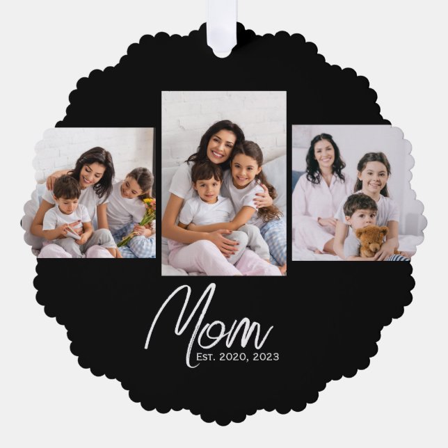 Mama hat modernes Skript Schwarz 3 Foto Ornament Karte (Vorderseite)