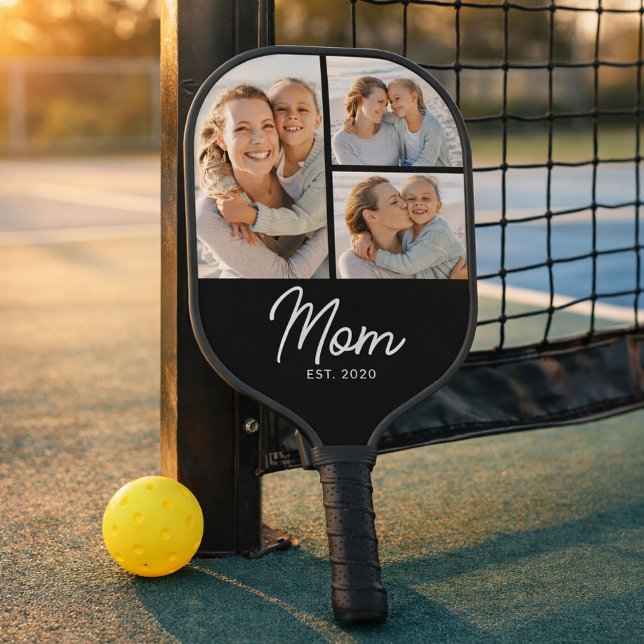 Mama hat modernes Skript Schwarz 3 Foto Pickleball Schläger (Von Creator hochgeladen)