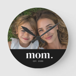 Mama hat modernes weißes minimalistisches Foto ein Runde Wanduhr
