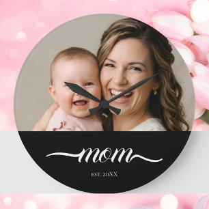 Mama hat modernes weißes Schriftfoto eingerichtet Große Wanduhr