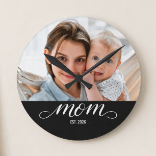 Mama hat modernes weißes Skript erstellt Runde Wanduhr