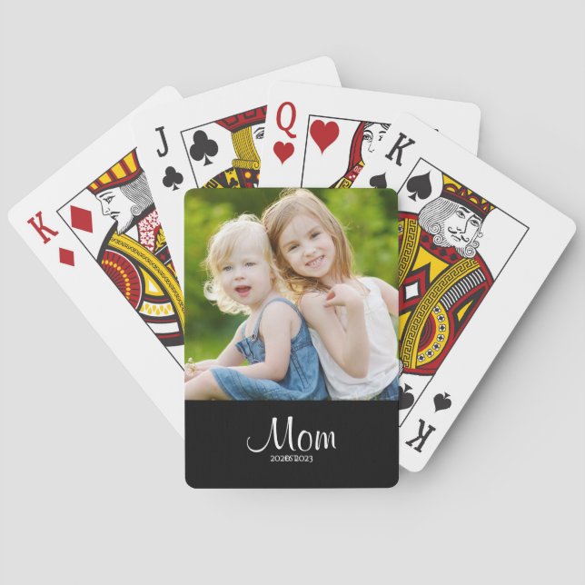 Mama hat Schwarz Weiß Schrift Foto eingerichtet Spielkarten (Rückseite)