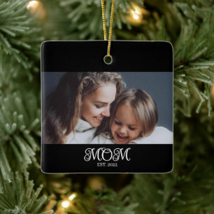 Mama hat Schwarz-Weiß-Schriftfoto eingerichtet Keramikornament