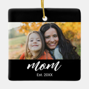 Mama hat Schwarz-Weiß-Schriftfoto eingerichtet Keramikornament