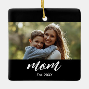 Mama hat Schwarz-Weiß-Schriftfoto eingerichtet Keramikornament