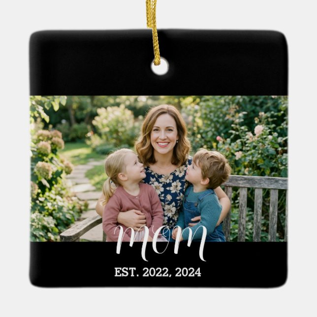 Mama hat Schwarz-Weiß-Script-Foto eingerichtet Keramikornament (Vorderseite)