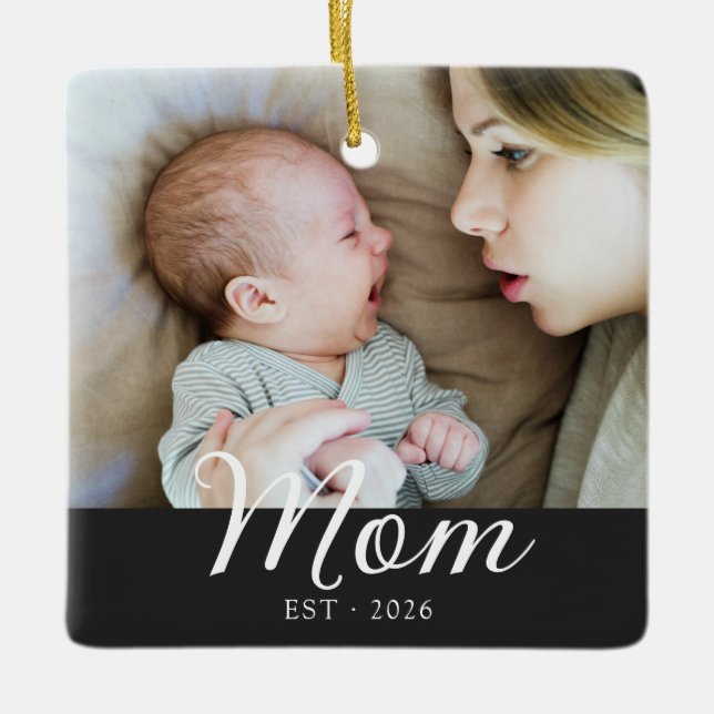 Mama hat Schwarz-Weiß-Script-Foto eingerichtet Keramikornament (Vorderseite)
