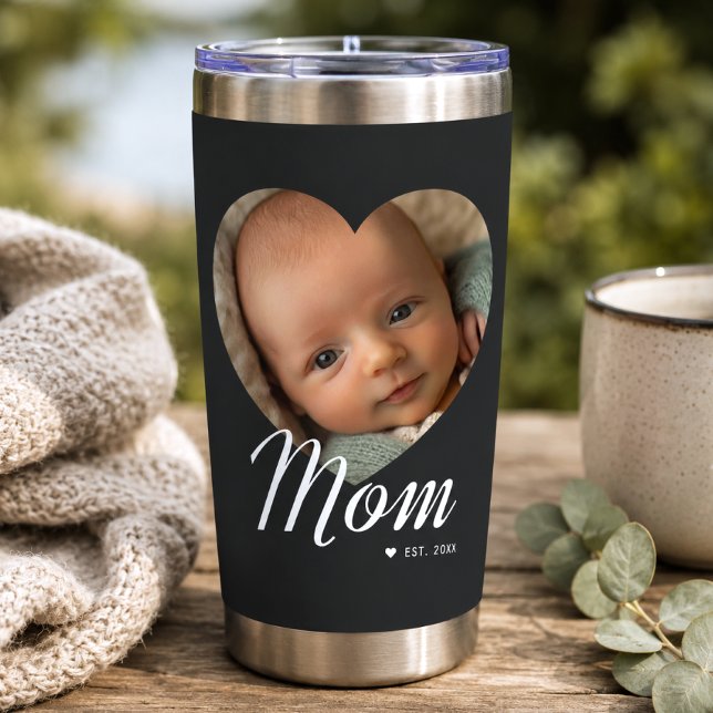 Mama hat Skript Herz Foto Schwarz eingerichtet Thermobecher (Von Creator hochgeladen)