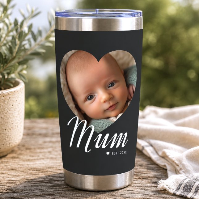 Mama hat Skript Herz Foto Schwarz eingerichtet Thermobecher (Von Creator hochgeladen)