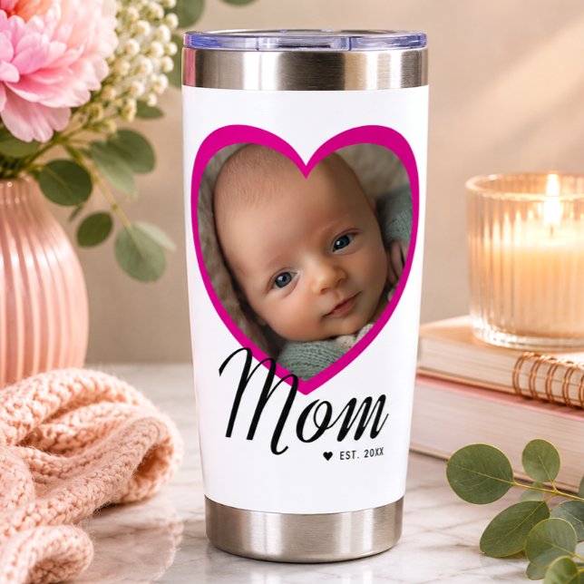 Mama hat Skript Rosa Herz Foto Weiß erstellt Thermobecher (Von Creator hochgeladen)
